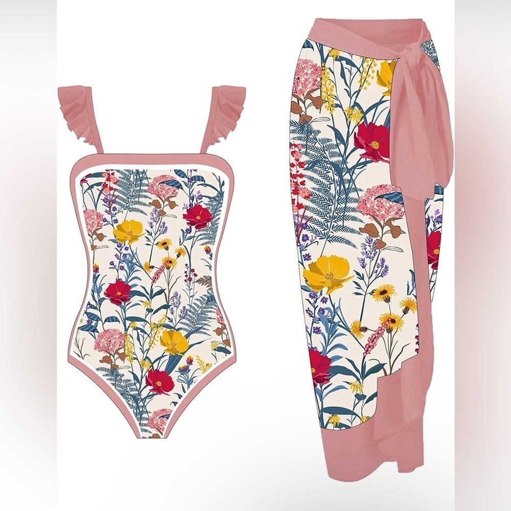 Floral Swim suit with wrap skirt​​​​